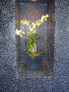 black sliced pebble mosaics