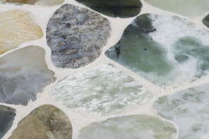 green sliced pebble mosaics